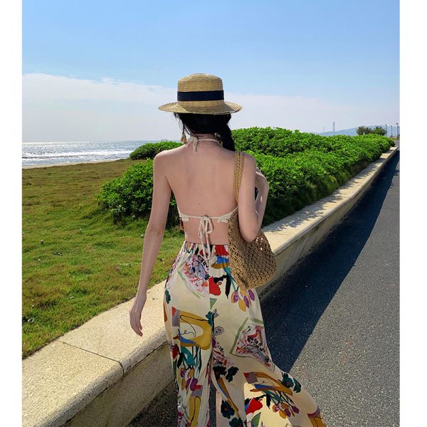 High-Waisted Split Wide-Leg Beach Pants for Women - Lightweight Sun-Protective Chiffon Vacation Trousers, Loose Draped Style