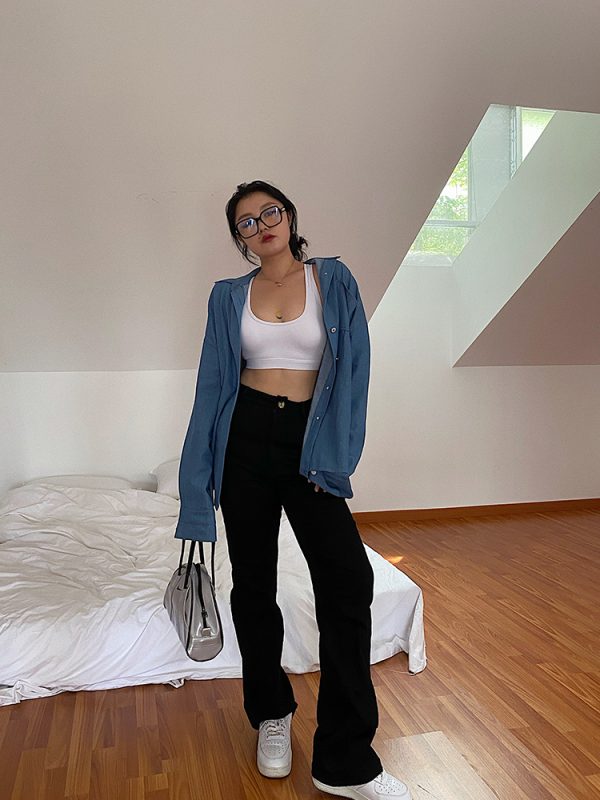 High-Waisted Straight Leg Pants for Women - Black Casual Slim Fit Jeans - Versatile Autumn 2024 Fashion Trend