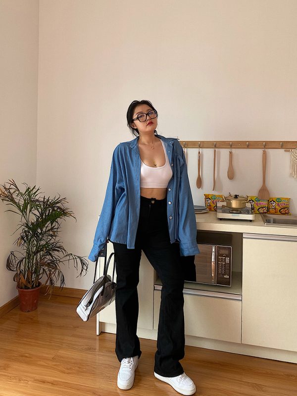 High-Waisted Straight Leg Pants for Women - Black Casual Slim Fit Jeans - Versatile Autumn 2024 Fashion Trend
