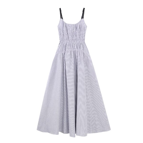 High-Waisted Striped Summer Dress with Spaghetti Straps - Casual Fairy-Like Slim Fit Long Dress in Light Fabric Fashion