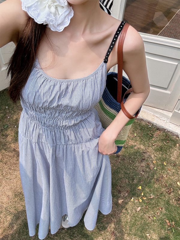 High-Waisted Striped Summer Dress with Spaghetti Straps - Casual Fairy-Like Slim Fit Long Dress in Light Fabric Fashion