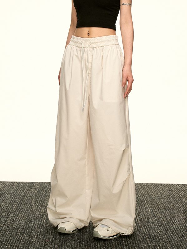 High-Waisted Vintage Pleated Cargo Pants for Women - Summer Loose Straight Wide-Leg Trousers, American-Style Floor-Length Fashion