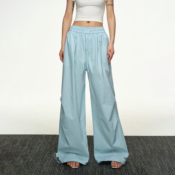High-Waisted Vintage Pleated Cargo Pants for Women - Summer Loose Straight Wide-Leg Trousers, American-Style Floor-Length Fashion