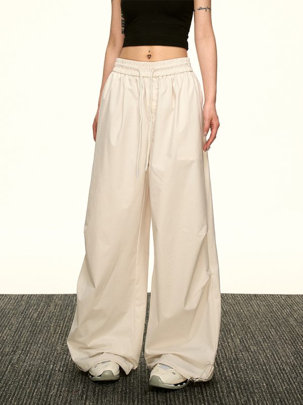 High-Waisted Vintage Pleated Cargo Pants for Women - Summer Loose Straight Wide-Leg Trousers, American-Style Floor-Length Fashion