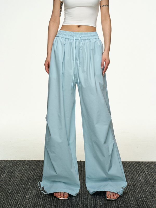High-Waisted Vintage Pleated Cargo Pants for Women - Summer Loose Straight Wide-Leg Trousers, American-Style Floor-Length Fashion