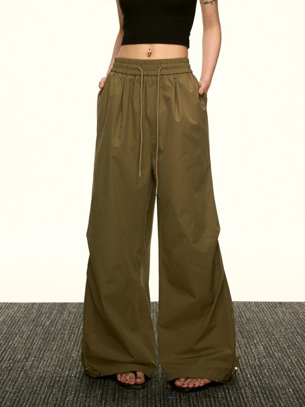 High-Waisted Vintage Pleated Cargo Pants for Women - Summer Loose Straight Wide-Leg Trousers, American-Style Floor-Length Fashion