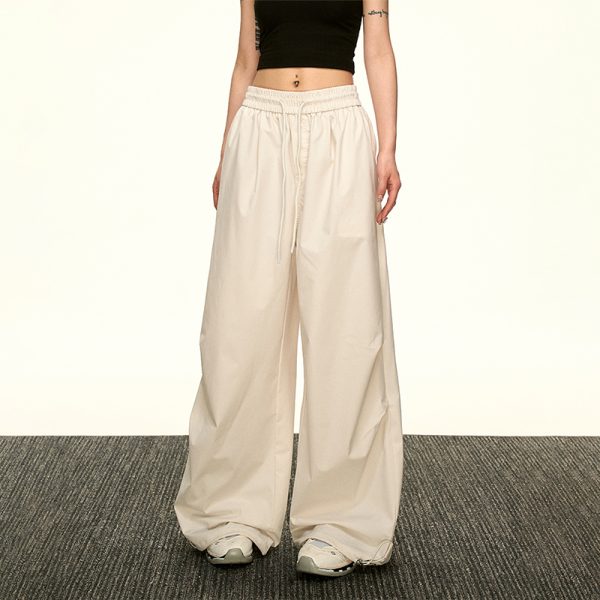 High-Waisted Vintage Pleated Cargo Pants for Women - Summer Loose Straight Wide-Leg Trousers, American-Style Floor-Length Fashion
