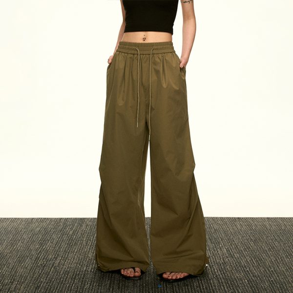 High-Waisted Vintage Pleated Cargo Pants for Women - Summer Loose Straight Wide-Leg Trousers, American-Style Floor-Length Fashion