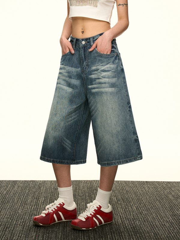 High-Waisted Vintage Washed Denim Pants for Women - Summer Spicy Girl Slim Loose Straight Wide-Leg Trousers