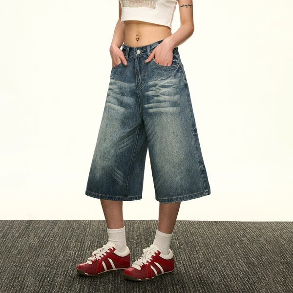 High-Waisted Vintage Washed Denim Pants for Women - Summer Spicy Girl Slim Loose Straight Wide-Leg Trousers