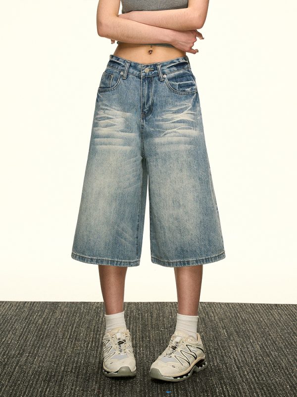High-Waisted Vintage Washed Denim Pants for Women - Summer Spicy Girl Slim Loose Straight Wide-Leg Trousers