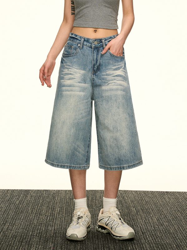 High-Waisted Vintage Washed Denim Pants for Women - Summer Spicy Girl Slim Loose Straight Wide-Leg Trousers