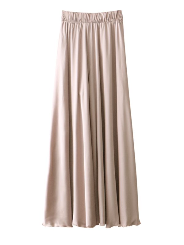 High-Waisted Wide-Leg Satin Casual Pants for Women - Elastic Waist, Vacation Chiffon Beach Style Trousers, Perfect for Summer Outfits