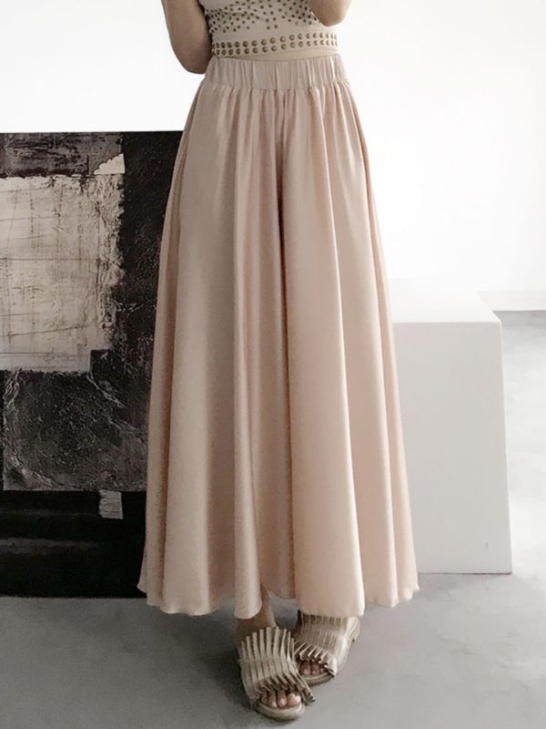 High-Waisted Wide-Leg Satin Casual Pants for Women - Elastic Waist, Vacation Chiffon Beach Style Trousers, Perfect for Summer Outfits