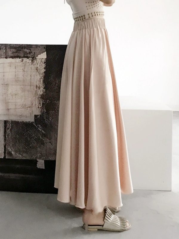 High-Waisted Wide-Leg Satin Casual Pants for Women - Elastic Waist, Vacation Chiffon Beach Style Trousers, Perfect for Summer Outfits