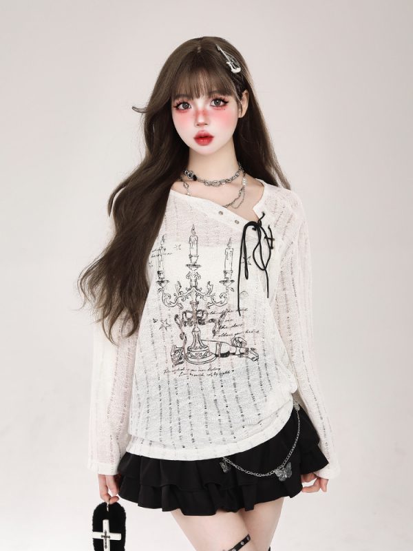 Hollow Long Sleeve Top for Women - Spicy Girl Printed Sun Protection Cover-Up - Trendy Summer 2024 Fashion