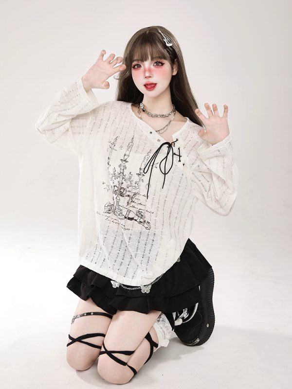 Hollow Long Sleeve Top for Women - Spicy Girl Printed Sun Protection Cover-Up - Trendy Summer 2024 Fashion