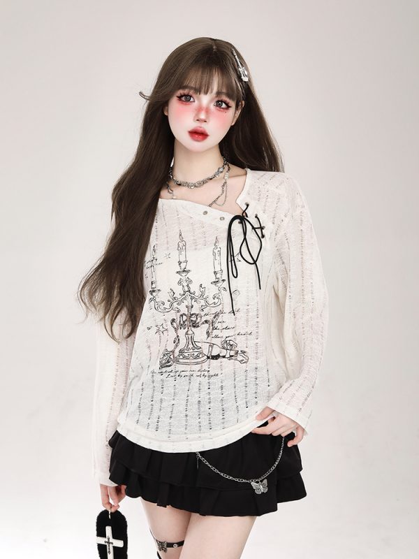 Hollow Long Sleeve Top for Women - Spicy Girl Printed Sun Protection Cover-Up - Trendy Summer 2024 Fashion