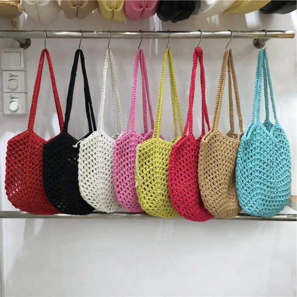 Hollow Mesh Hand-Crocheted Tote Bag â€“ Fashionable Summer Fishing Net Shoulder Bag for Women
