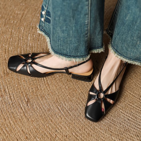 Hollow Slim Genuine Leather Open-Toe Sandals for Women - Sweet Artistic Fashion, Spring/Summer 2023, Trendy Y2K Style