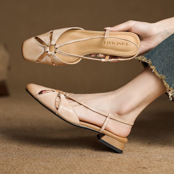 Hollow Slim Genuine Leather Open-Toe Sandals for Women - Sweet Artistic Fashion, Spring/Summer 2023, Trendy Y2K Style