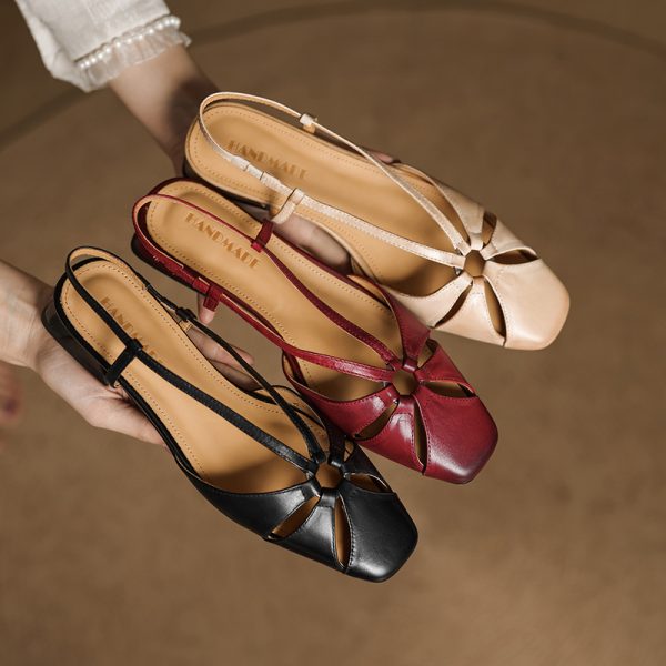 Hollow Slim Genuine Leather Open-Toe Sandals for Women - Sweet Artistic Fashion, Spring/Summer 2023, Trendy Y2K Style