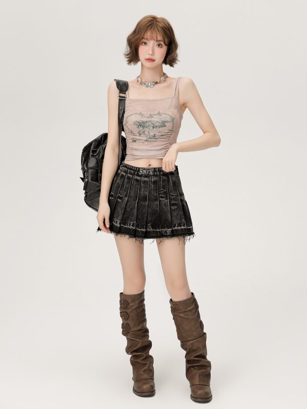 Hot Girl Mesh Camisole - Women's Slimming Summer Top, Fake Two-Piece Style, Trendy 90s-Inspired Fashion