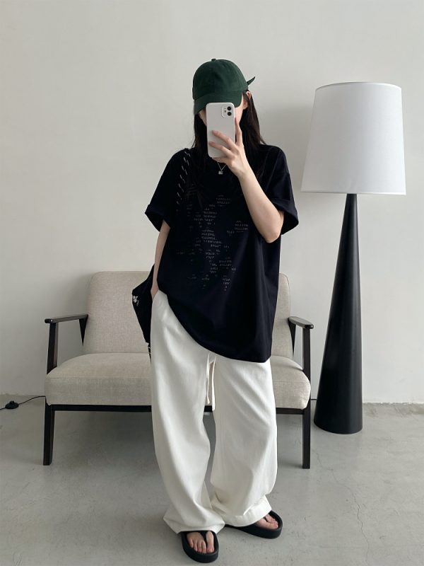 Irregular Letter Print Short Sleeve T-Shirt for Women - Sun Grapefruit Casual Top for Spring Summer, Y2K Style, Loose Fit