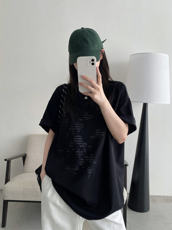 Irregular Letter Print Short Sleeve T-Shirt for Women - Sun Grapefruit Casual Top for Spring Summer, Y2K Style, Loose Fit