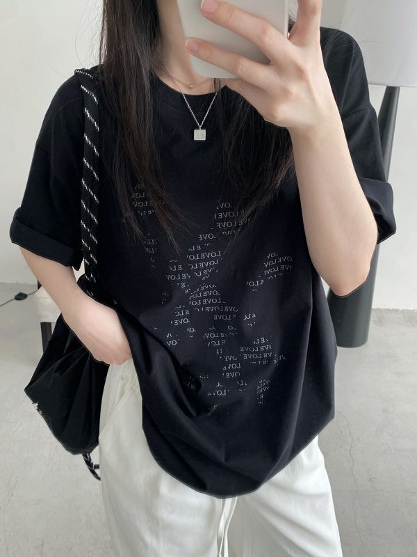Irregular Letter Print Short Sleeve T-Shirt for Women - Sun Grapefruit Casual Top for Spring Summer, Y2K Style, Loose Fit