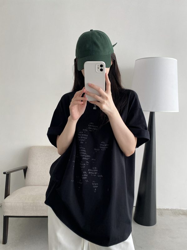 Irregular Letter Print Short Sleeve T-Shirt for Women - Sun Grapefruit Casual Top for Spring Summer, Y2K Style, Loose Fit