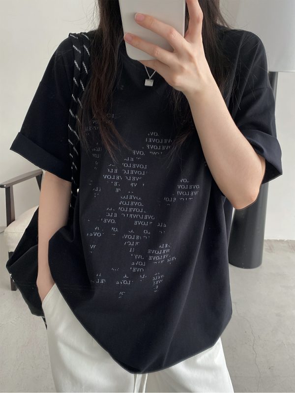 Irregular Letter Print Short Sleeve T-Shirt for Women - Sun Grapefruit Casual Top for Spring Summer, Y2K Style, Loose Fit