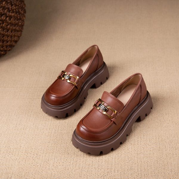 Italian Cowhide Soft-Soled Retro Leisure Shoes for Women - Comfortable Non-Tiring Design, Perfect for Everyday Style