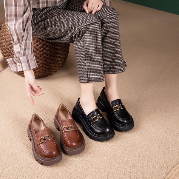 Italian Cowhide Soft-Soled Retro Leisure Shoes for Women - Comfortable Non-Tiring Design, Perfect for Everyday Style