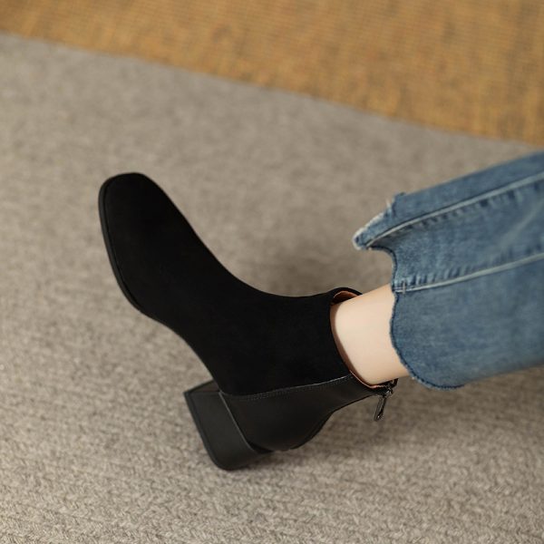 Italian Designer Vintage Chelsea Boots for Women - Genuine Leather Suede Chunky Heel Short Boots, Trendy Y2K Style