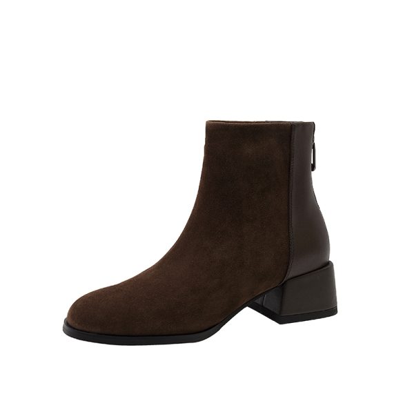 Italian Designer Vintage Chelsea Boots for Women - Genuine Leather Suede Chunky Heel Short Boots, Trendy Y2K Style