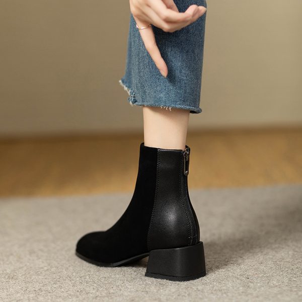 Italian Designer Vintage Chelsea Boots for Women - Genuine Leather Suede Chunky Heel Short Boots, Trendy Y2K Style