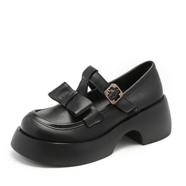 Italian-Style Bow Soft Sole 6 cm Heels - Comfortable Genuine Leather Footwear for Effortless Elegance
