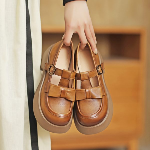 Italian-Style Bow Soft Sole 6 cm Heels - Comfortable Genuine Leather Footwear for Effortless Elegance