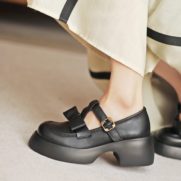 Italian-Style Bow Soft Sole 6 cm Heels - Comfortable Genuine Leather Footwear for Effortless Elegance