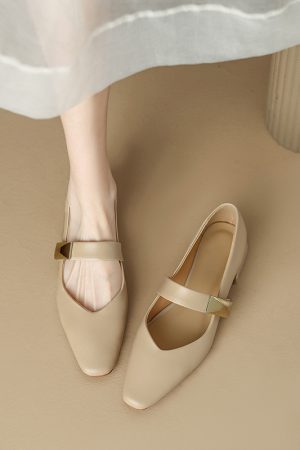 Italian-Style Genuine Leather Square Toe Flats for Women - Comfortable 3 cm Mid-Heel Soft Sole Shoes, Versatile Fashion Footwear