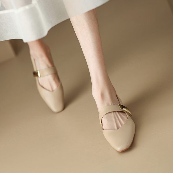 Italian-Style Genuine Leather Square Toe Flats for Women - Comfortable 3 cm Mid-Heel Soft Sole Shoes, Versatile Fashion Footwear