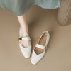 Italian-Style Genuine Leather Square Toe Flats for Women - Comfortable 3 cm Mid-Heel Soft Sole Shoes, Versatile Fashion Footwear