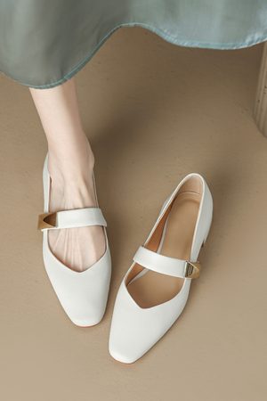 Italian-Style Genuine Leather Square Toe Flats for Women - Comfortable 3 cm Mid-Heel Soft Sole Shoes, Versatile Fashion Footwear