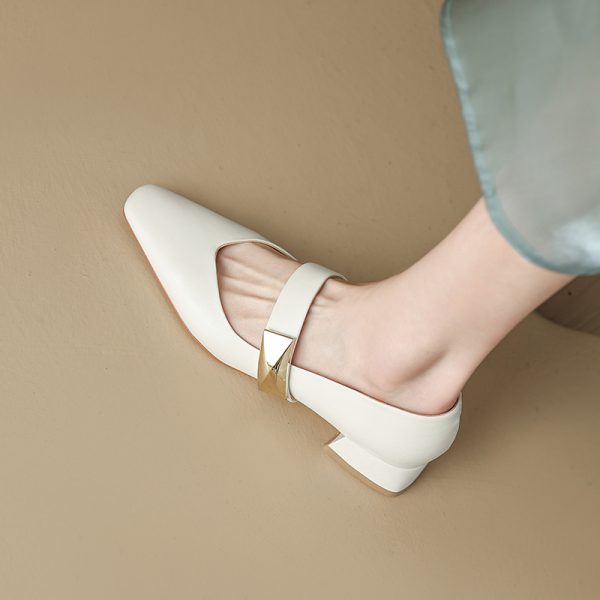Italian-Style Genuine Leather Square Toe Flats for Women - Comfortable 3 cm Mid-Heel Soft Sole Shoes, Versatile Fashion Footwear