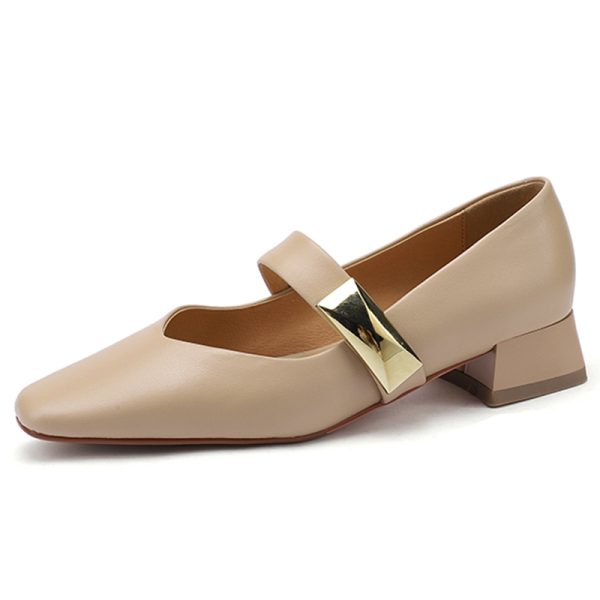 Italian-Style Genuine Leather Square Toe Flats for Women - Comfortable 3 cm Mid-Heel Soft Sole Shoes, Versatile Fashion Footwear