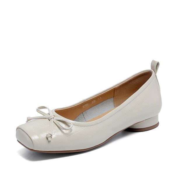 Italian-Style Soft-Soled Shoes with French Bow and Square Toe - Comfortable 2 cm Heels for Effortless All-Day Wear