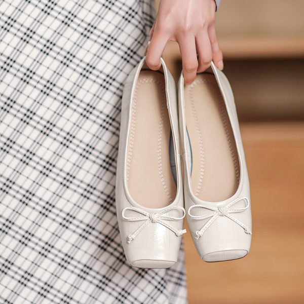 Italian-Style Soft-Soled Shoes with French Bow and Square Toe - Comfortable 2 cm Heels for Effortless All-Day Wear