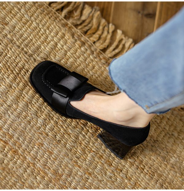 Italian-Style Suede High-Heeled Loafers for Women - Vintage French Design, Soft Sole, Comfortable Footwear