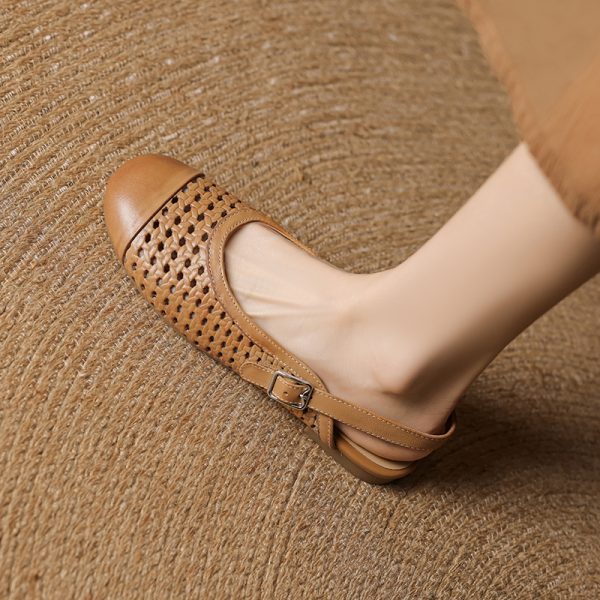 Italian Woven Hollow-Out Open-Toe Sandals for Women - Exquisite Genuine Leather Flats Perfect for Summer and Skirts